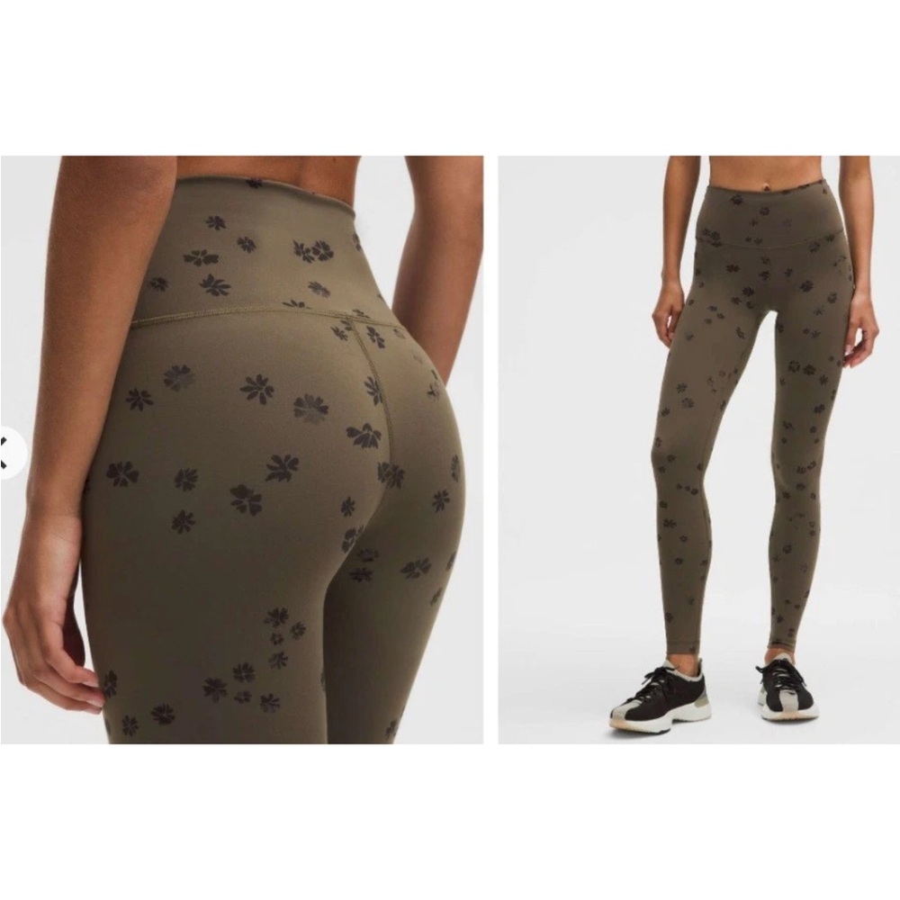 lululemon athletica Olive Green High-Rise Floral Print Leggings